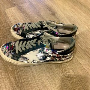 Golden Goose SuperStar Silver Sequin Sneakers